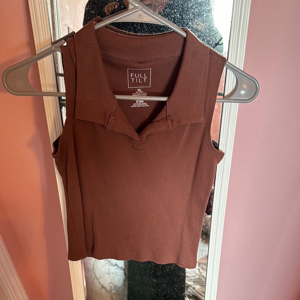 Full Tilt Brown Sleeveless Fitted Polo Tank Top